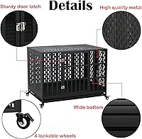 Vista 4 de Jaula indestructible para perros de 44 pulgadas, resistente y resistente, a prueba de escapes, para perros grandes y medianos, de acero a prueba