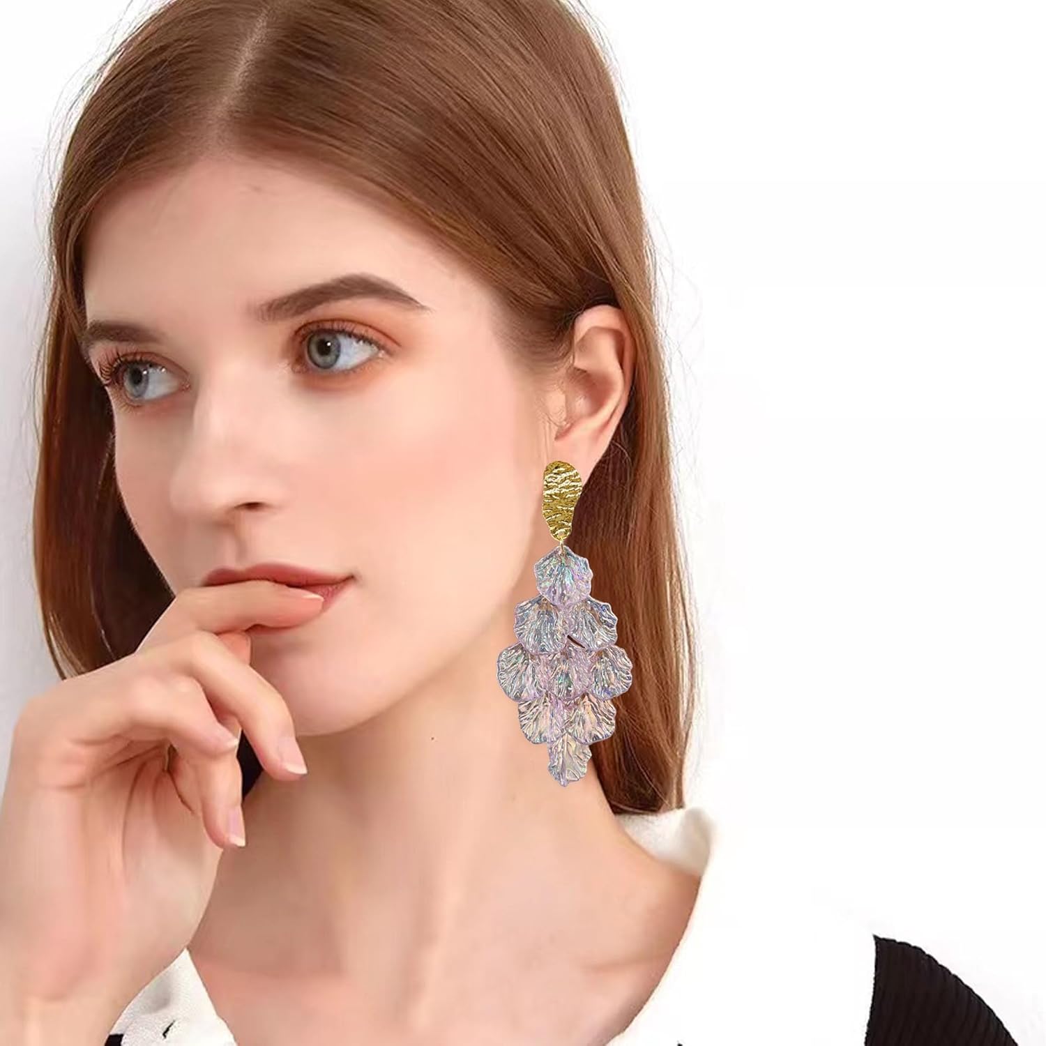 YUNXI Long Acrylic Romantic Rose Petal Dangle Earrings Exaggerated Flower Drop Statement Floral Tassel Earrings for Women Jewelry - Image 2