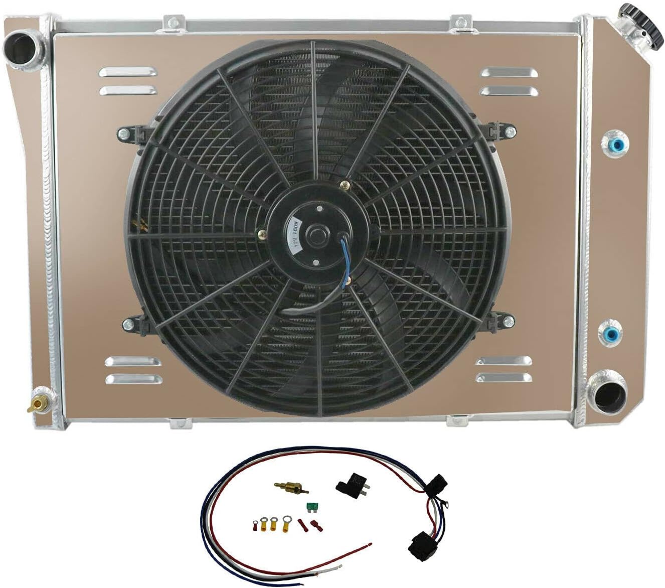 4 Row Radiator+Shroud Fan+Relay For 1973-1974 Chevy Nova/Olds Omega 98 5.7L V8