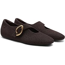 VIVAIA Jovin Womens Mary Jane Flats, Square Toe Washable Knit Adjustable Strap