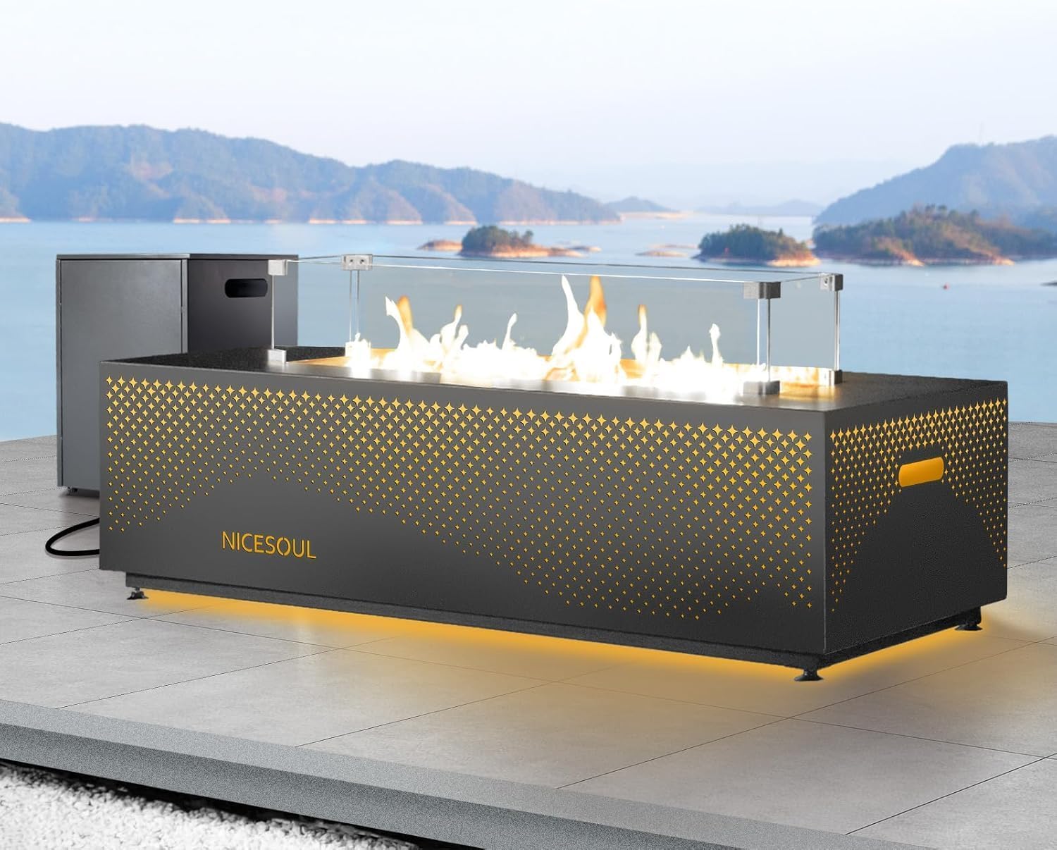 NICESOUL 42'' Propane/Natural Gas Fire Pit Table, Rectangle Firepits with Tank Table, 50000 BTU Modern Outdoor Fireplace with LED Lights for Outside Patio Backyard Deck Porch, CSA Certified, Dark Gray