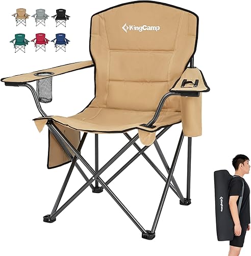 Miniatura 3 de KingCamp Paquete de 2 sillas plegables de camping de gran tamaño sillas de césped portátiles para exteriores silla de campamento resistente de 300
