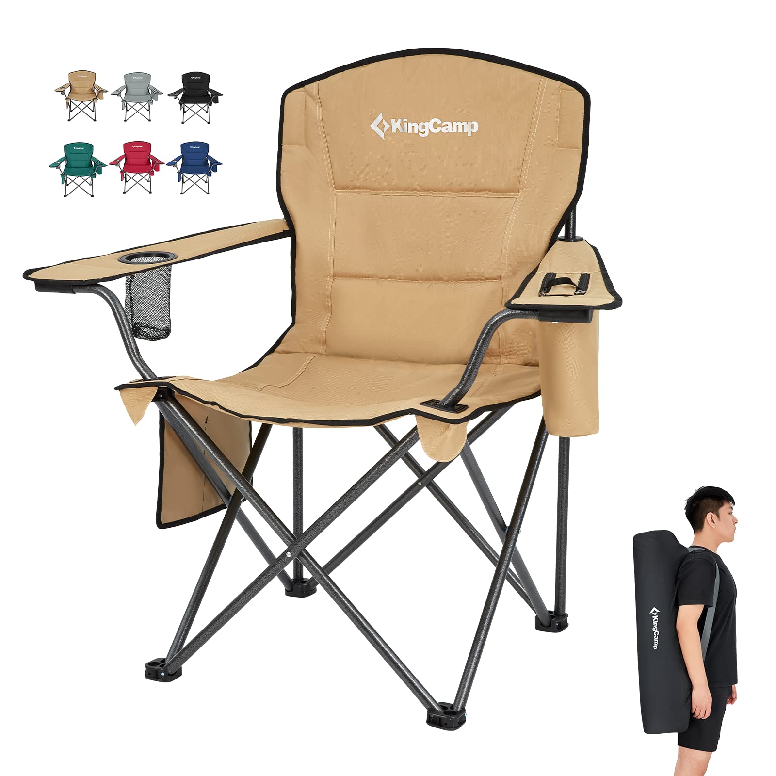 KingCamp Heavy Duty Oversized Comfy Folding Outdoor Portable Lawn Adults Bag Chair with Cooler for Outside Camp, Sports, Picnic, Stadium…