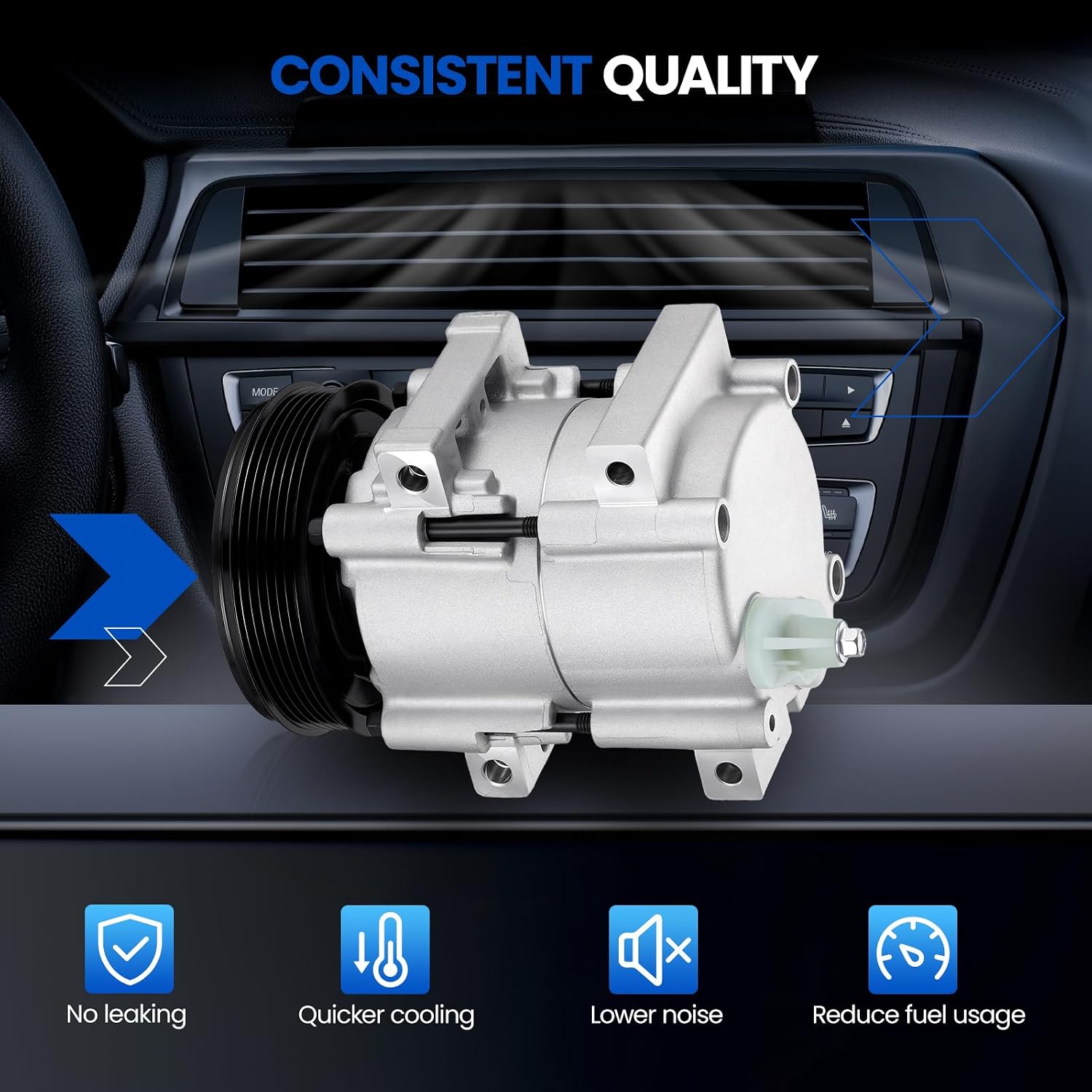 58141 Air Conditioning A/C Compressor with Clutch Compatible with Ford Bronco F-150 F-250 F-350 1996, for F-53 Motorhome Chassis 1996-1997, for Mustang 1994-2004, for Taurus 1993-1995