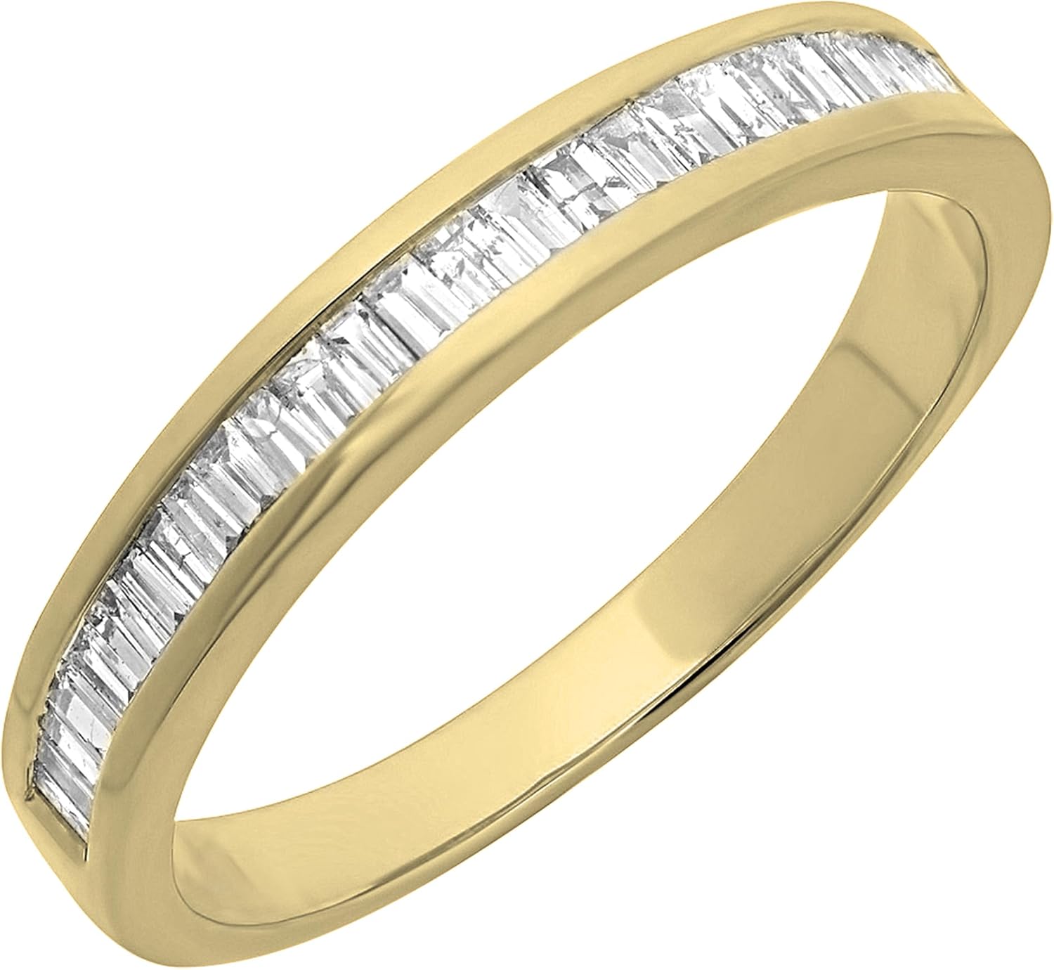 Dazzlingrock Collection 0.13 Ctw 14K Real Solid Gold Baguette Cut White Natural Diamond Women Anniversary Wedding Band Stackable Ring