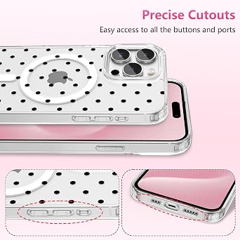 ZTOFERA Cute Polka Dot Case for iPhone 15 Pro Max 6.7,Black Dot