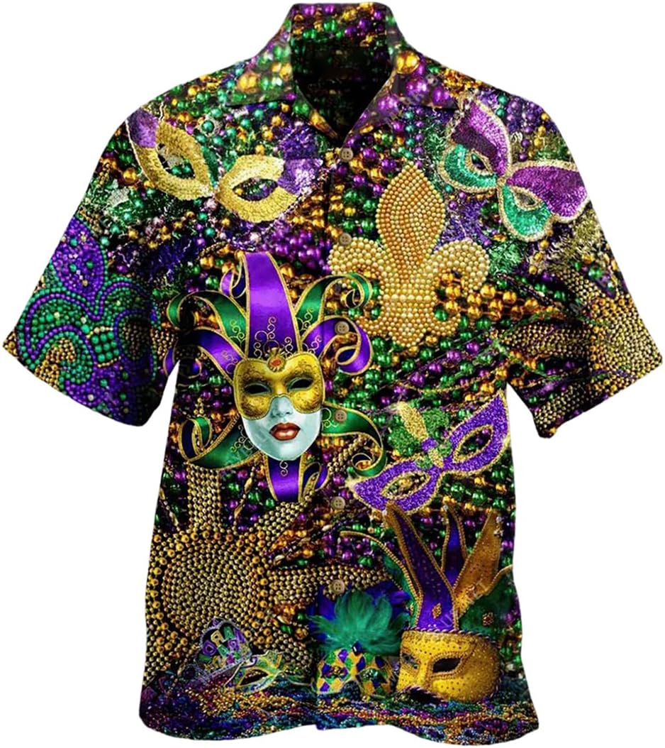 Mens Funky Hawaiian Bowling Shirts Holiday Theme Shirt Button Down Shirts Big and Tall