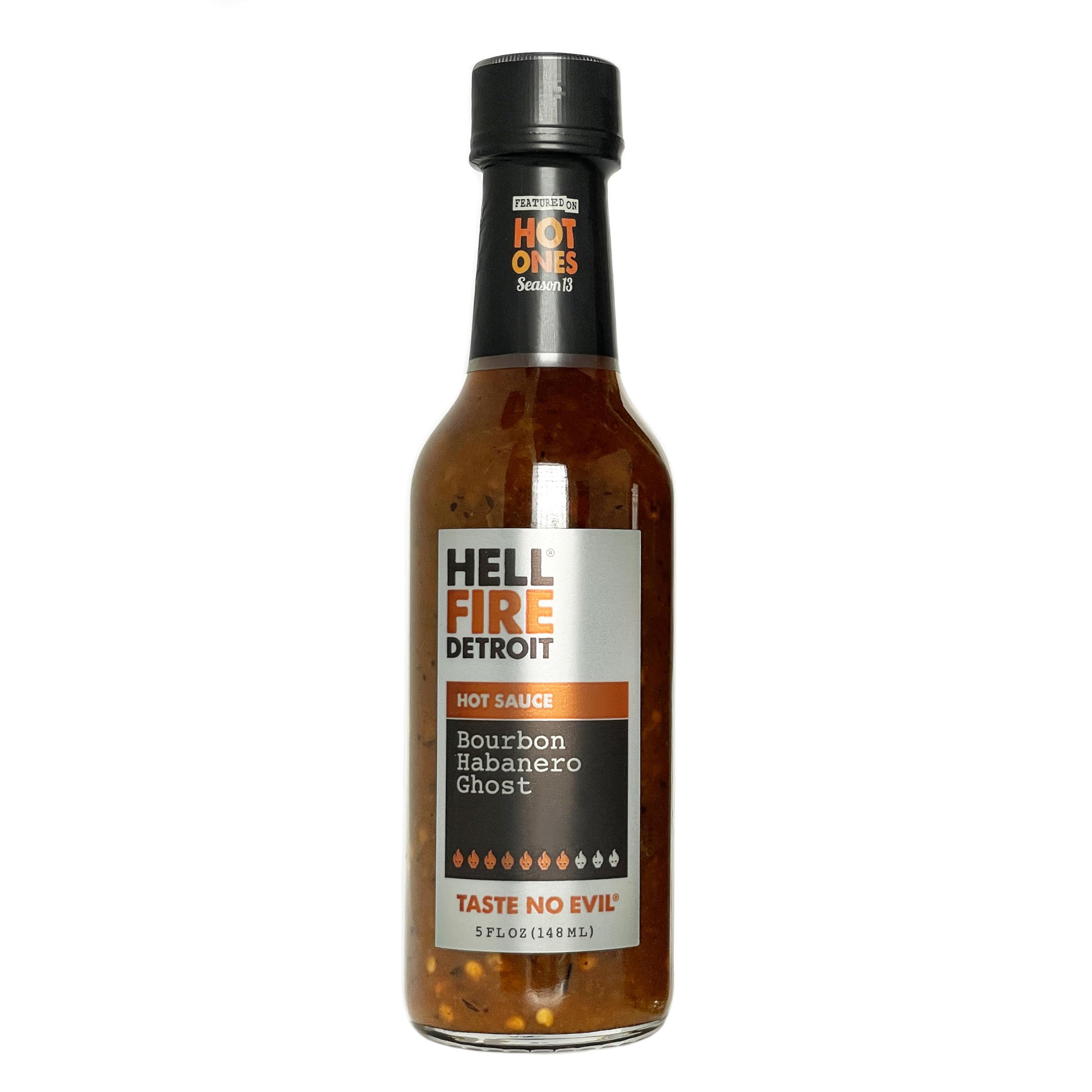 Bourbon Habanero Ghost Hot Sauce (Extra hot), Crafted with Fresh, Fire-Roasted Habanero and Ghost Chile Peppers, All-Natural, Vegan, Gluten-Free, Low Sodium – 5 Fl Oz