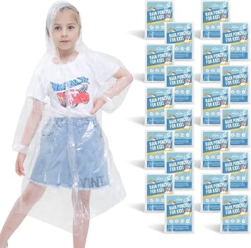 Disposable Rain Ponchos Family Pack, Clear Kids Ponchos