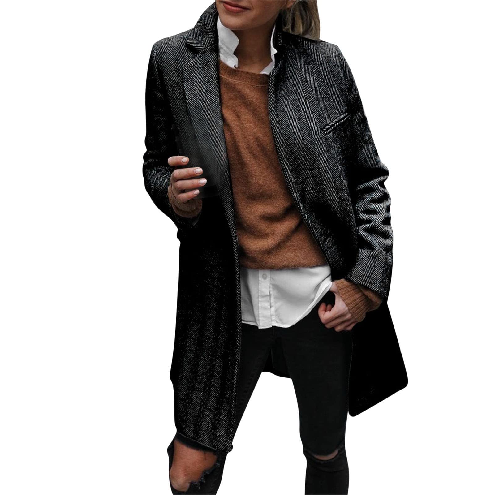 Trench - Cappotto lungo da donna, per le mezze stagioni, antivento, lungo, giacca invernale, con colletto a risvolto, cardigan invernale, giacca per le mezze stagioni, giacca aperta sul davanti