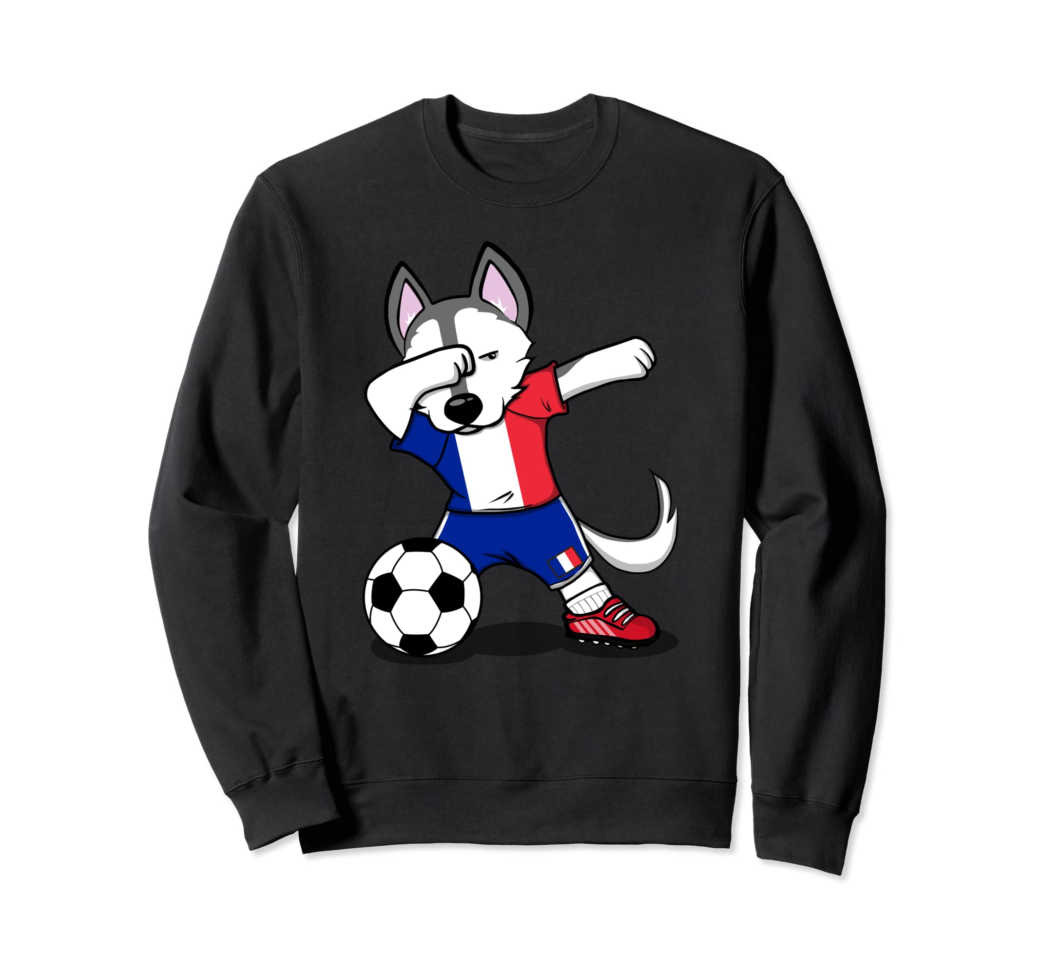 Dabbing Husky Dog France Soccer Fans Jersey French Football Sweatshirt, Black