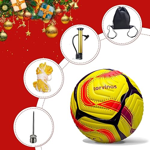 Miniatura 7 de Balón de fútbol tamaño 5 con bomba, piel sintética impermeable, entrenamiento profesional y pelota oficial de partido, incluye aguja de inflado y