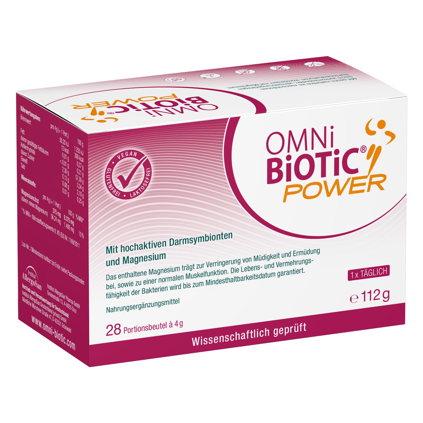 OMNi BiOTiC Power | Für einen energiegeladenen Tag | 28 Portionen (112 g) | 6 Bakterienstämme | Pulver | Vegan | Zur täglichen Anwendung | Blutorangengeschmack