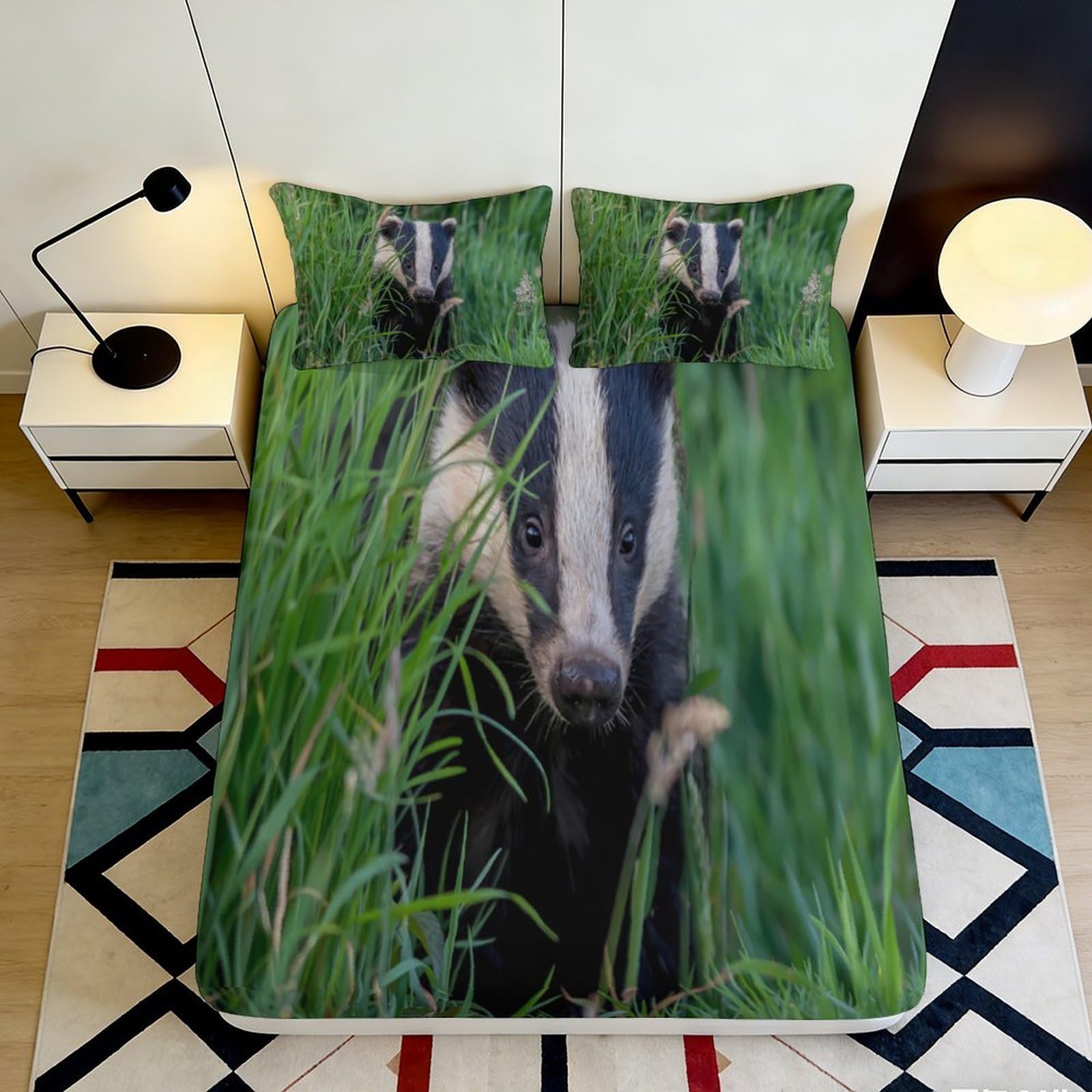 Pnayamiorkfel Style-1 3D Printed Badger In Grass Fitted Sheet Microfiber Bedroom Decor Dorm Mattress Cover Anti-Dust Easy Care For Adults Teens 90X200x25cm