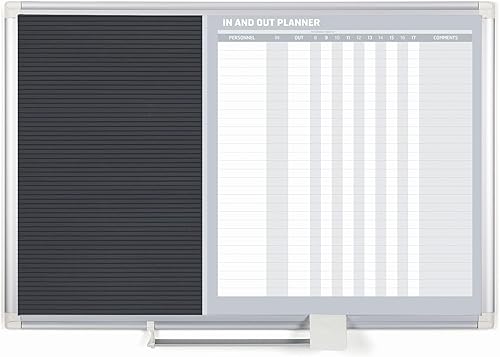 MasterVision in-Out Tablero de planificación magnético de borrado en seco/tablero de cartas, 18 x 24 pulgadas, marco de aluminio, plateado, blanco
