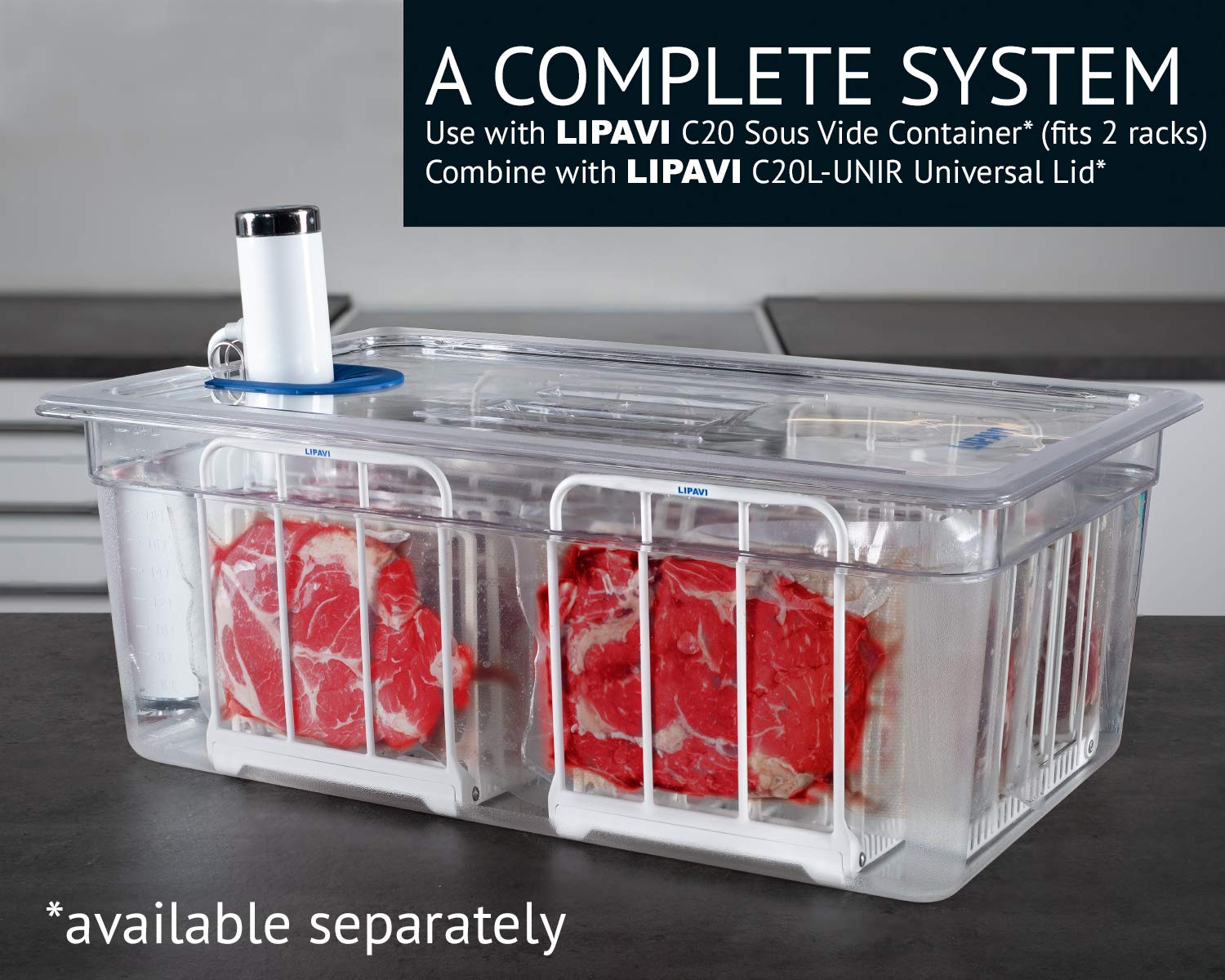 LIPAVI Sous Vide – Modello N20X | Rastrelliera professionale | Accessori in acciaio inossidabile (316L) per cucina | In acciaio inossidabile, regolabile, pieghevole