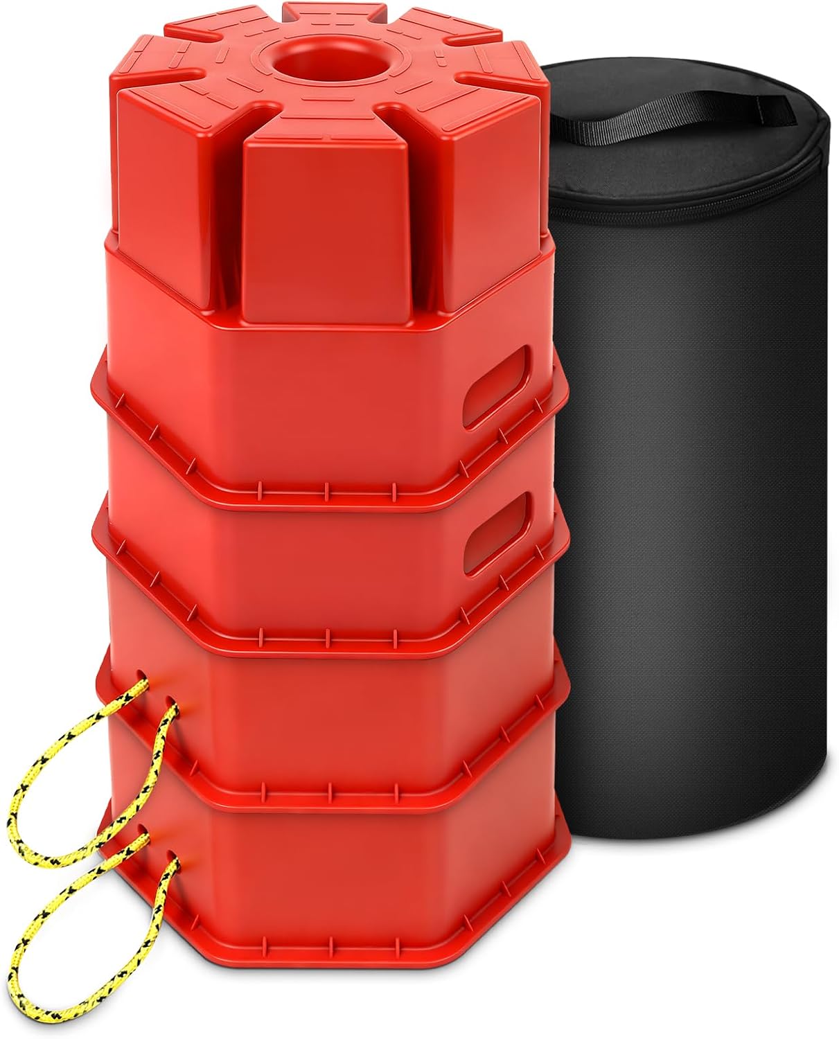 ROBLOCK 8"H Trailer Jack Block 4 Pack with Bag Rope, Heavy Duty RV Stabilizer Blocks for Any Tongue Jack, Post, Foot, 5th Wheels, Round, Square or Scissor Stabilizer, RV Essentials for Travel Trailers