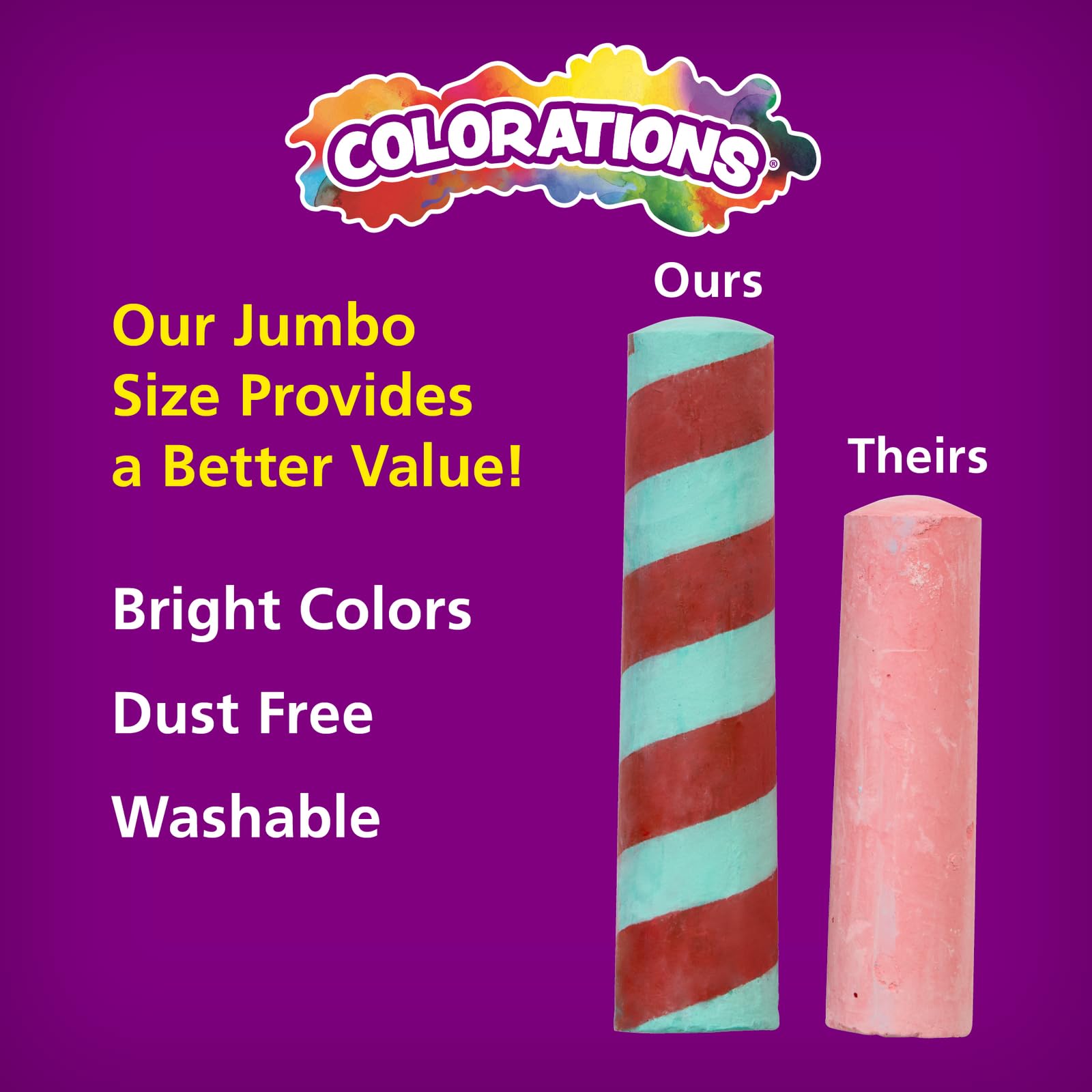 Colorations Sidewalk Chalk 50pc 4 x 1 Washable Bright Colored Chalk Set Fun Kid Art Colors Patterns Draw — view 5