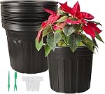 24 Pack 2 Gallon Plastic Thickened Plant Pots with 24 Pcs Waterproof Plastic T-Type Plant Tags and 2Pcs/Set Transplanting Digging Mini Tools
