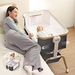 Baby Bassinet, Dortoir Rocking Bedside, Détachable & Basset portable avec 8-Level Hauteur, Mesh respirable, Panier de rangement & Jouet mobile rotatif pour nouveau-nés (Khaki)