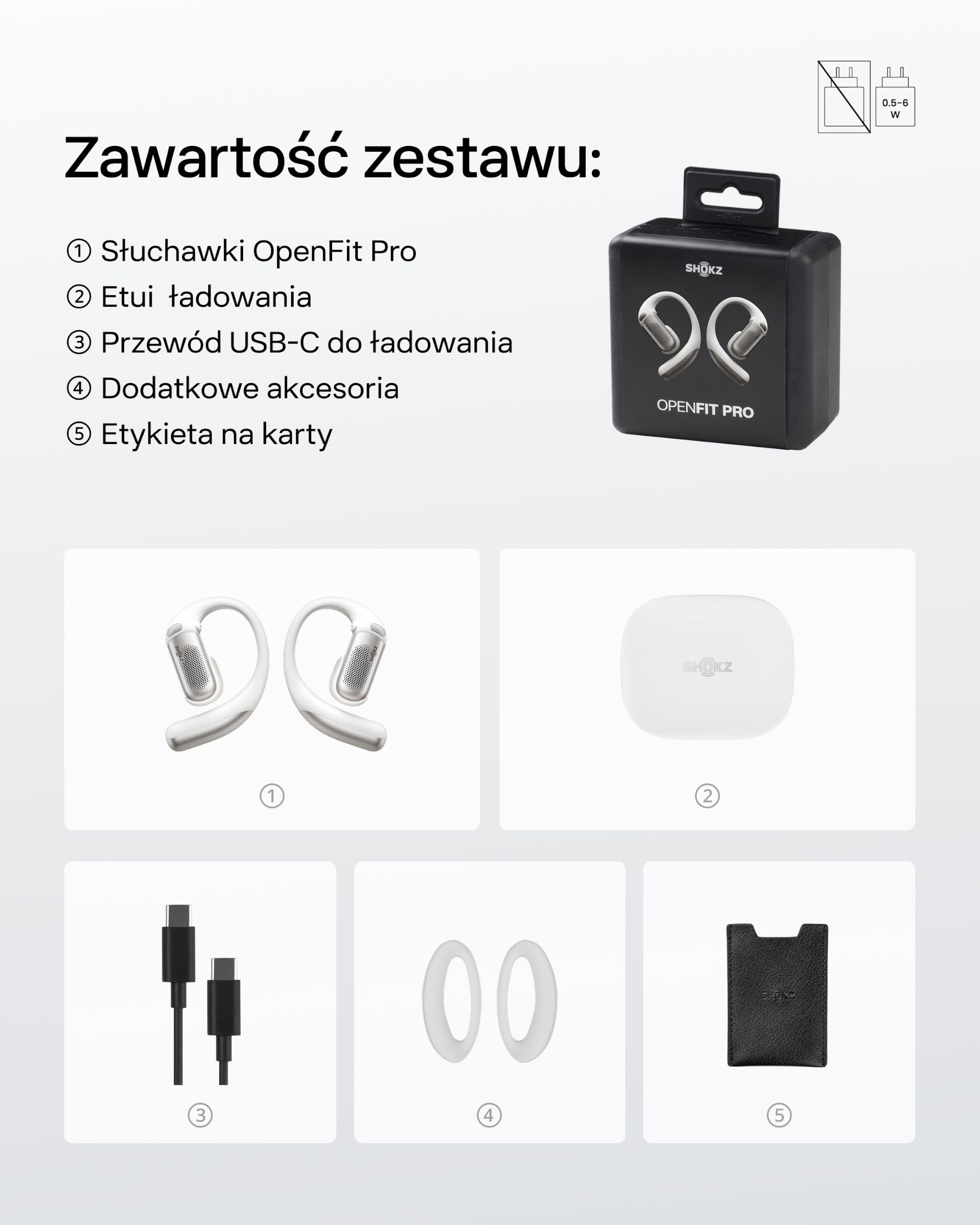 SHOKZ OpenFit Pro Open-Ear True Wireless Słuchawki, redukcja szumów, Dolby Atmos, głęboki bas, do 50 h pracy, AI dla wyraźnych połączeń, idealne do pracy i sportu, Bluetooth 6.1, IP55, Białe