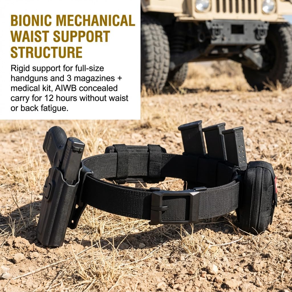 KingMoore Ratchet Tactical Gun Belt | Micro-Adjustable Quick-Release Strap for IWB/OWB Carry | Dual-Layer 1000D Nylon Heavy-Duty Support | Fits Waist Up to 40"