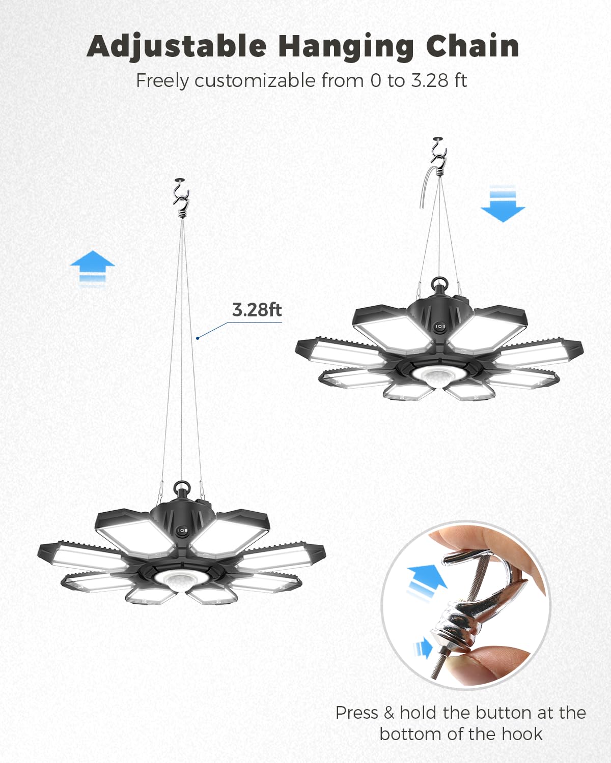 2 Pack Motion Sensor Garage Light Plug in - 25000LM Motion Sensor Shop Light with 8 1 LED — view 6