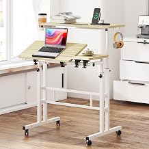 DlandHome 31.5IN Rolling Standing Desk with Wheels Adjustable Height, Maple