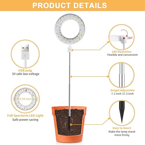 Miniatura 6 de Juhefa Luz de cultivo para plantas de interior, lámpara de plantas de halo de espectro completo de 4000 K para plántulas, suculentas, pequeñas