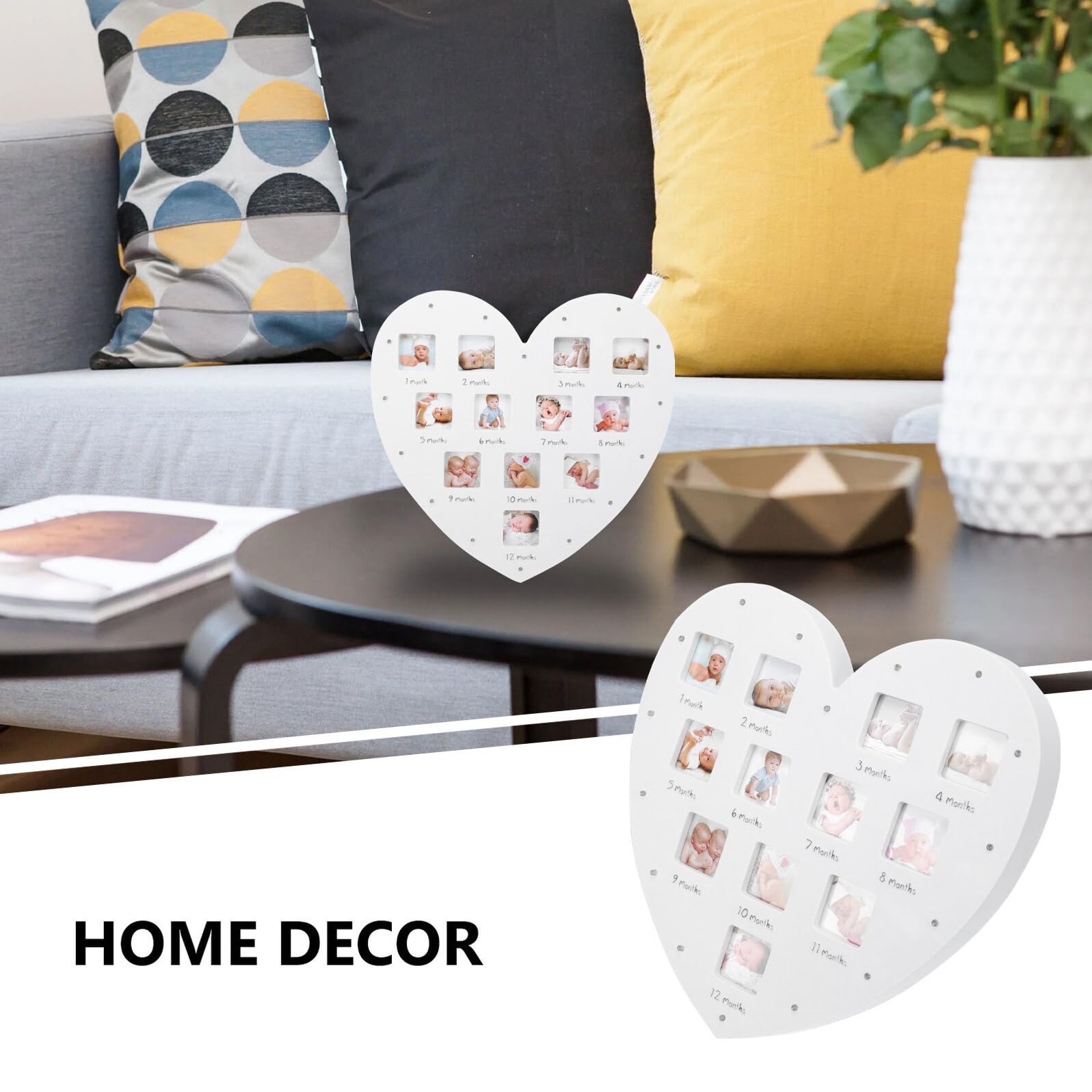 Hemobllo Marco de Fotos para Ñiño de 12 Meses con Luz Diseño Corazón 335X32 CM Adorno para Colgar en Pared o Mesa Registro de Crecimiento Infantil Marco Decorativo para