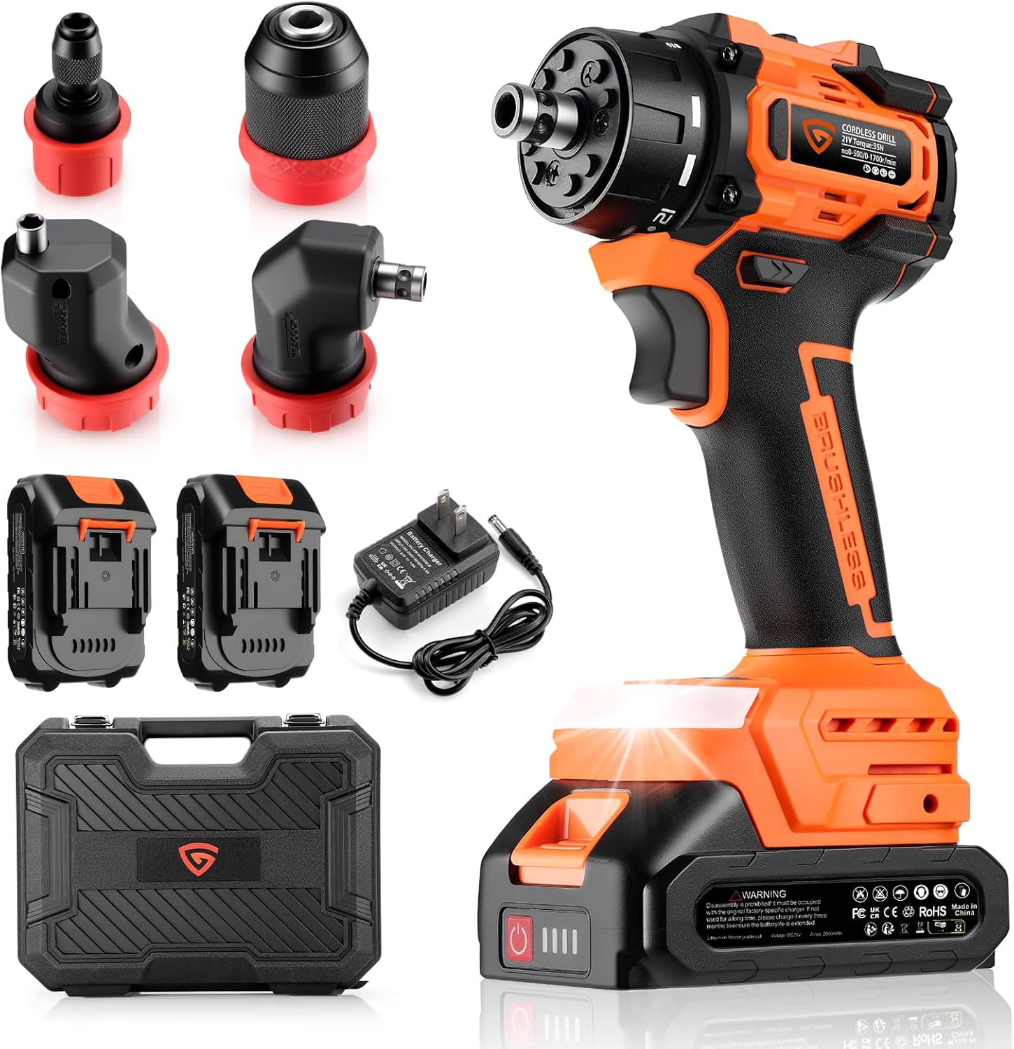 Taladro Atornillador Inalámbrico 21V Sin Escobillas GEARLASSO Kit 5 en 1