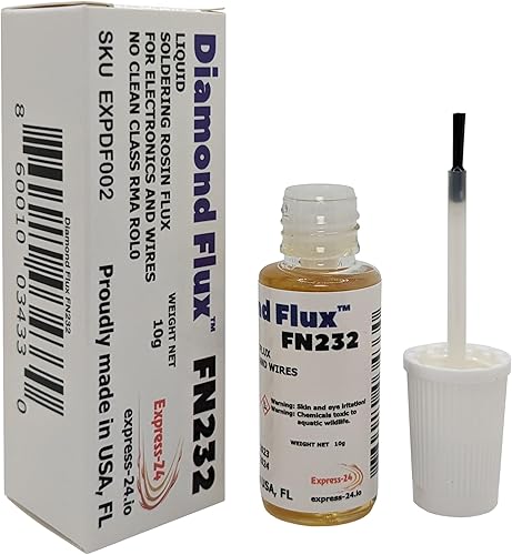 Miniatura 2 de Diamond Flux FN232 Flujo de soldadura líquida con cepillo en botella de 0.35 oz. ROL0 NoClean para reparación y soldadura electrónica.