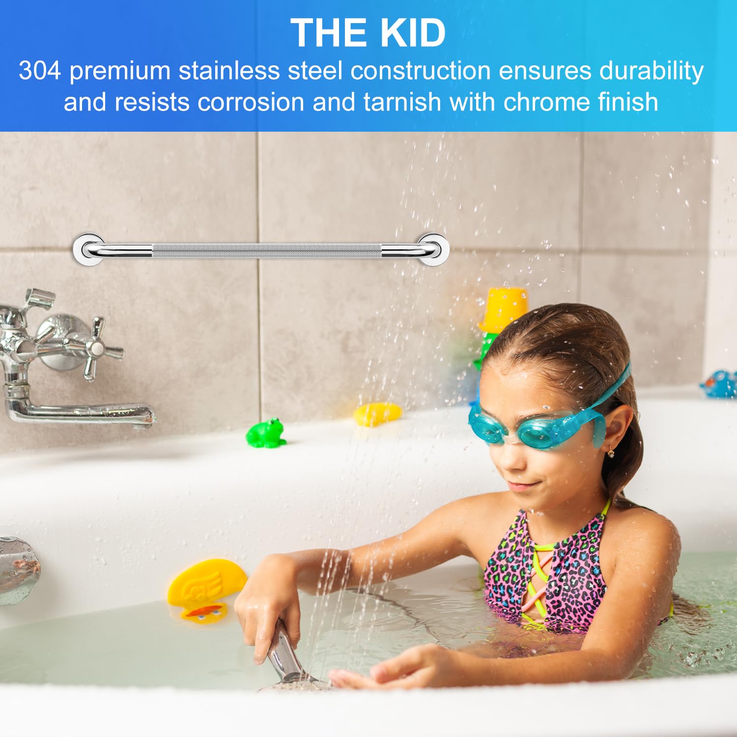 supregear Maniglia Doccia Anziani (2-Pezzi), Maniglione Bagno Antiscivolo Disabili, Maniglioni per Anziani, Maniglia per Doccia in Acciaio Inossidabile 304, Supporto in Bagno per Disabili, 60 cm
