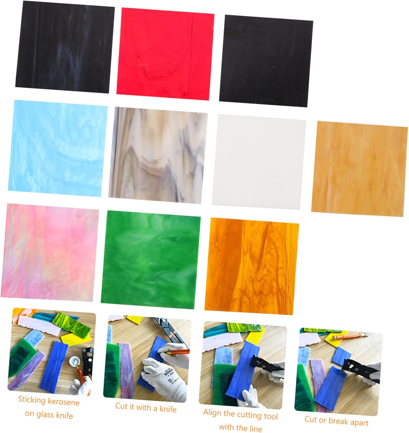 STOBOK 10pcs Stained Glass Sheets Mixed Color Cathedral Glass Tiles for DIY Crafting Transparent Decorative Mosaic for Arts and