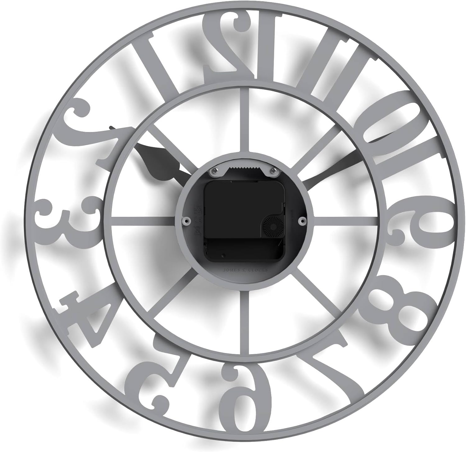 JONES CLOCKS® Lighthouse Wall Clock | Sculptural Skeleton Clock | Gray | Elegant Raised Moulded Numerals | Decorative Design Ideal for Kitchen, Living Room or Bedroom