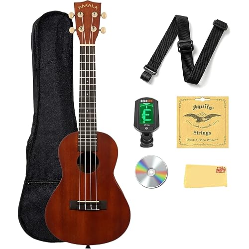 Kala MK-C Makala Concert Ukulele Bundle with Gig Bag, Tuner, Strap, Aquila Strings, Online Lessons, Austin Bazaar Instructional DVD, and Polishing Cloth