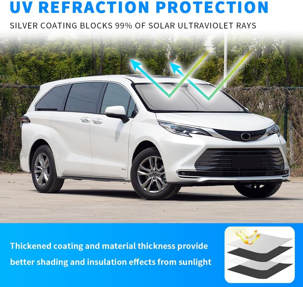 Front Windshield Sun Shade Custom Fit Compatible for Sienna 2011-present Sunshade Foldable UV Ray Reflector Sun Visor Protector Accessories Shield Cover Reflective (for Sienna 2011-present)