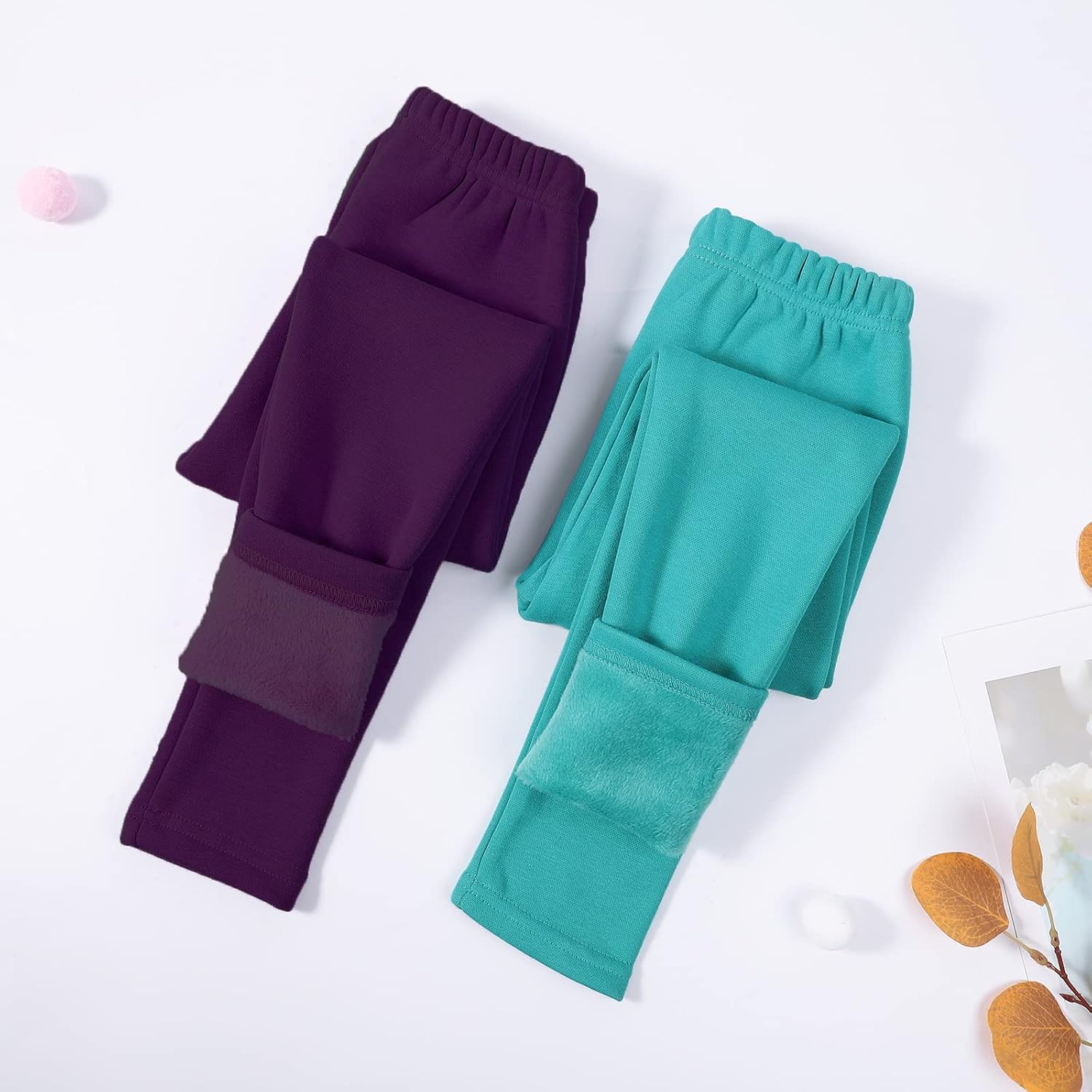 KEREDA Girls Fleece Lined Leggings Pack of 2 Winter Warm Pants Girls Clothes - Image 7