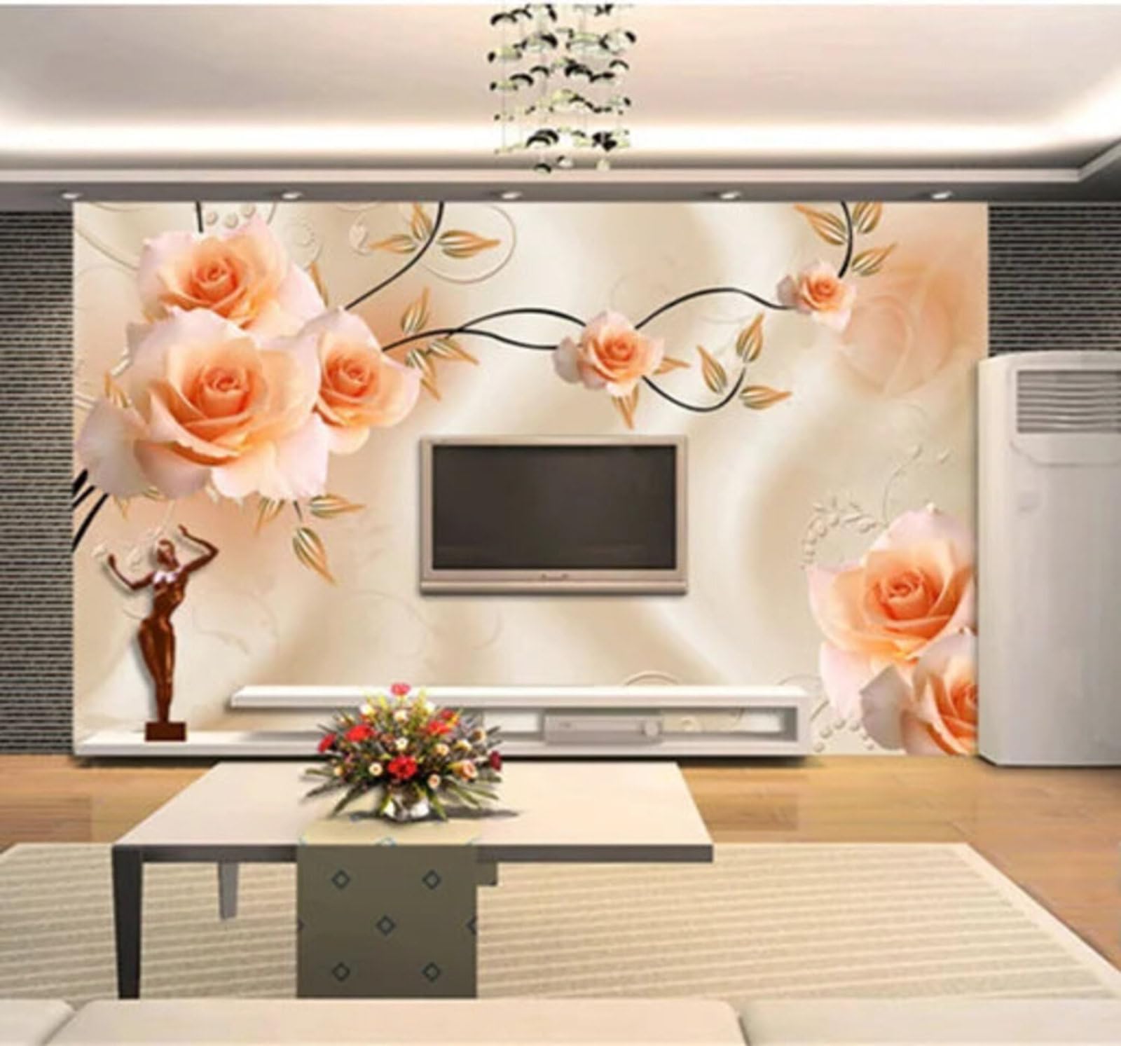 Exquisite Romantic Three Dimensional Pink Roses 3D Wallpaper Easy Install Feature Office Living Room Sofa Bedroom TV Background Wall Decoration-250cm×170cm