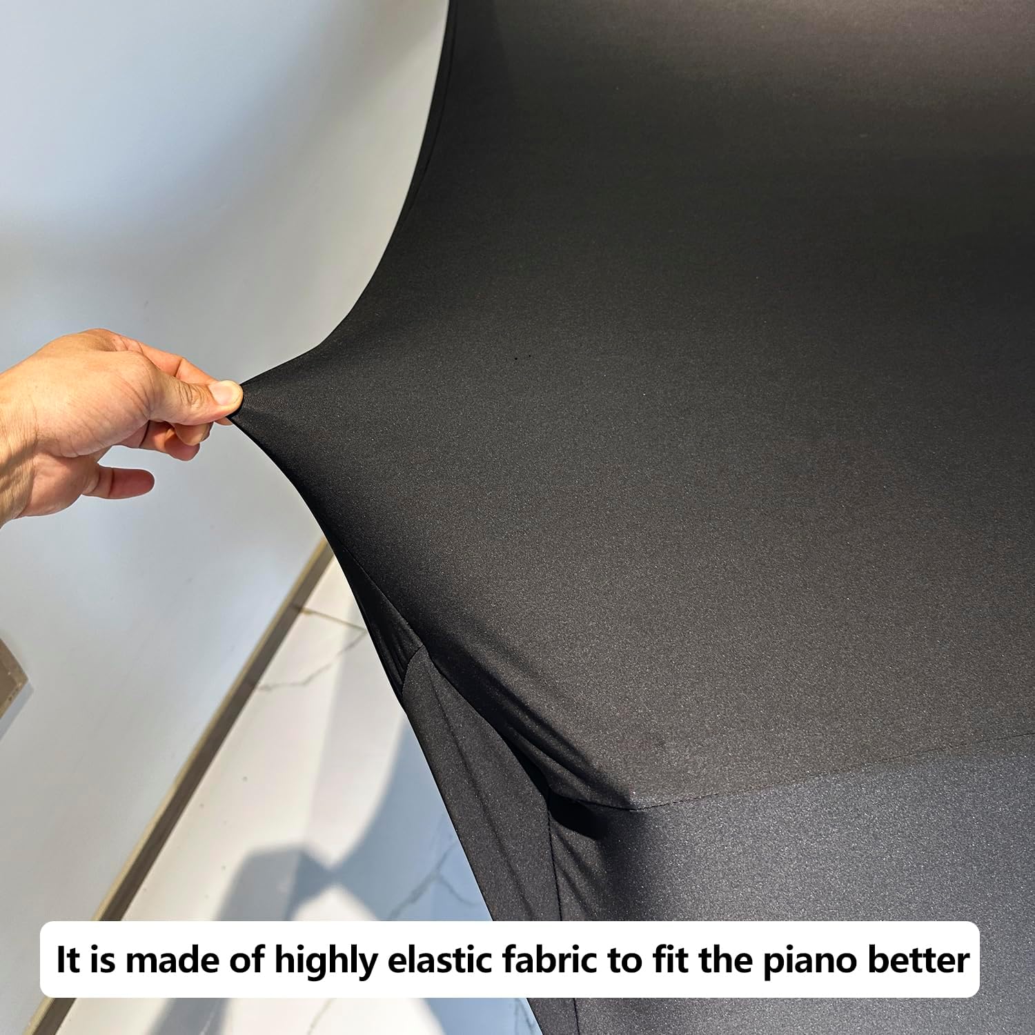 DEEP DEER Waterproof Dustproof Elastic Grand Piano Cover - Minimalist All-Black - with Elastic Drawstring - Fits Petite Grand & Baby/Medium/Parlor Grand Pianos (S-FOR Baby Grand Pianos)