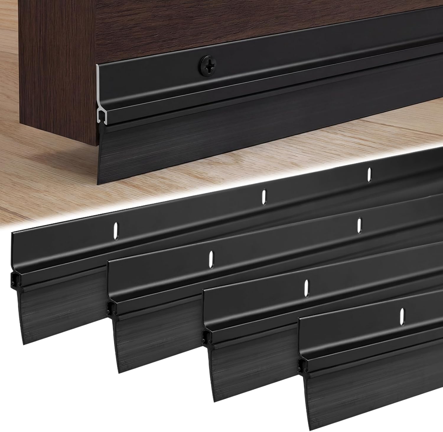 LEIFIDE 4 Pack 48'' Commercial Door Bottom Sweep Metal Door Sweep Black Anodized Heavy Duty Doors Bottom Seals Aluminum with Vinyl Insert Fire Rated Ideal for Residential Commercial Doors