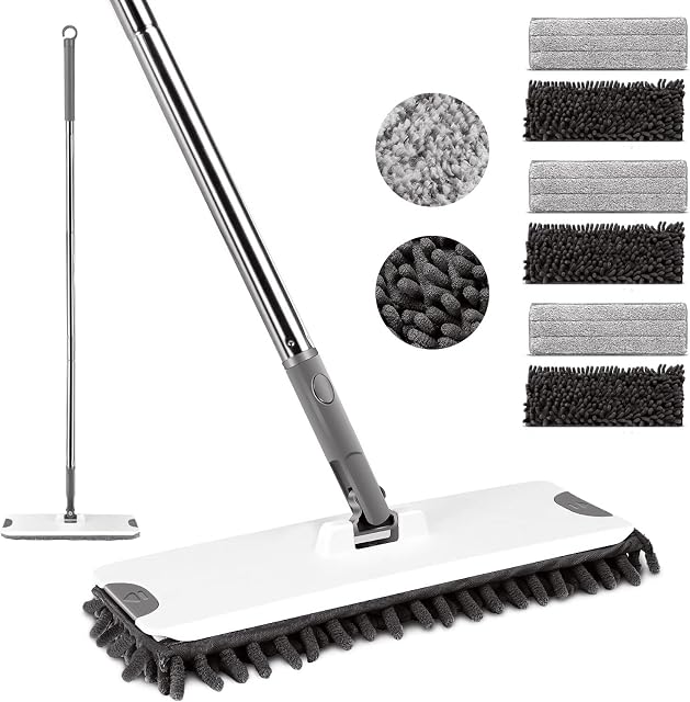 Myiosus Floor Mop, Microfbre Flat Mops with 6pcs Reusable Pads & 125cm Adjustable Handle, Dust Wet Dry Mops for Laminate Hardwood Tile Floors Cleaning
