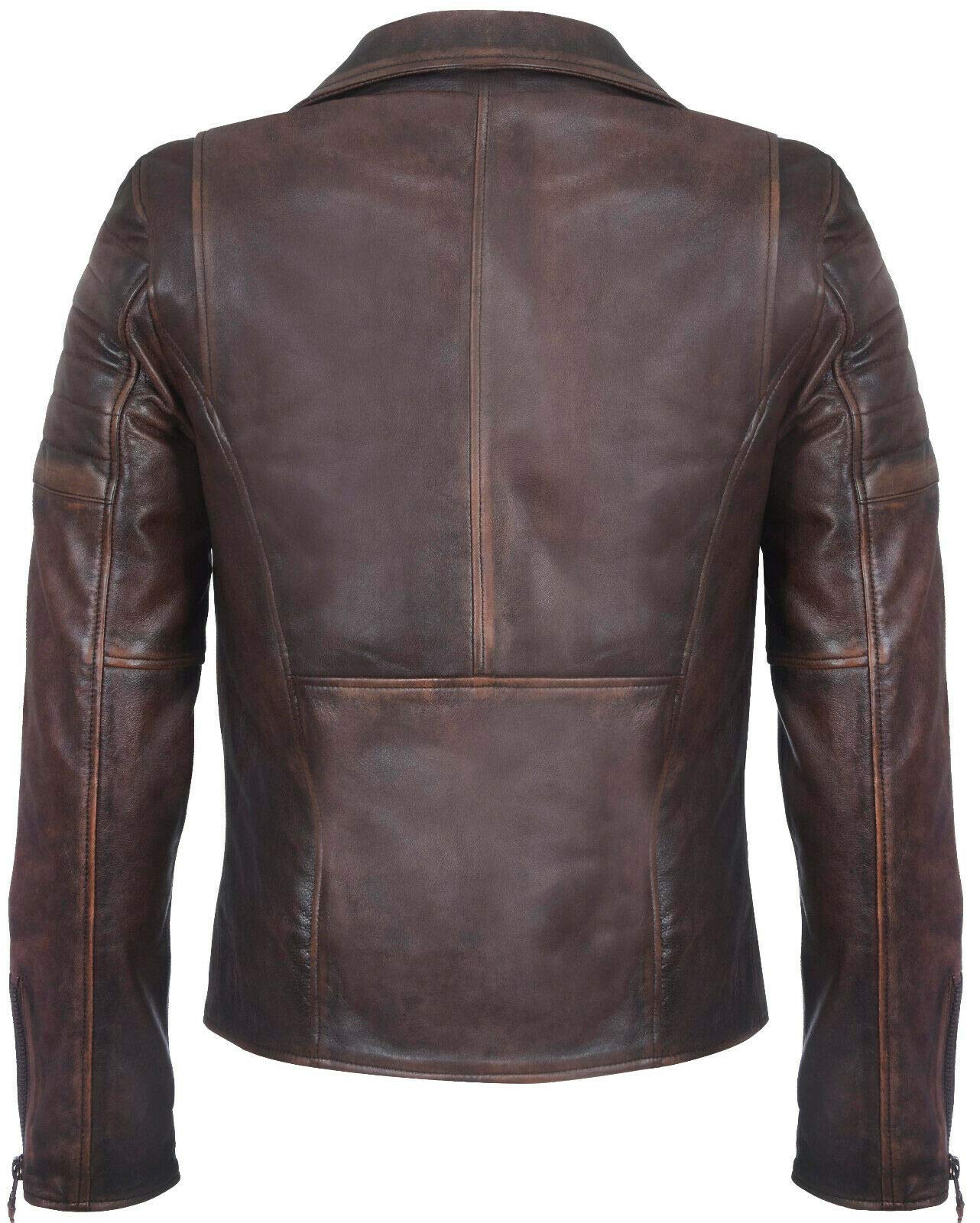 Infinity Leather Los Hombres Marrón de la Vendimia Zip Chaqueta de Motociclista de Cuero Brando