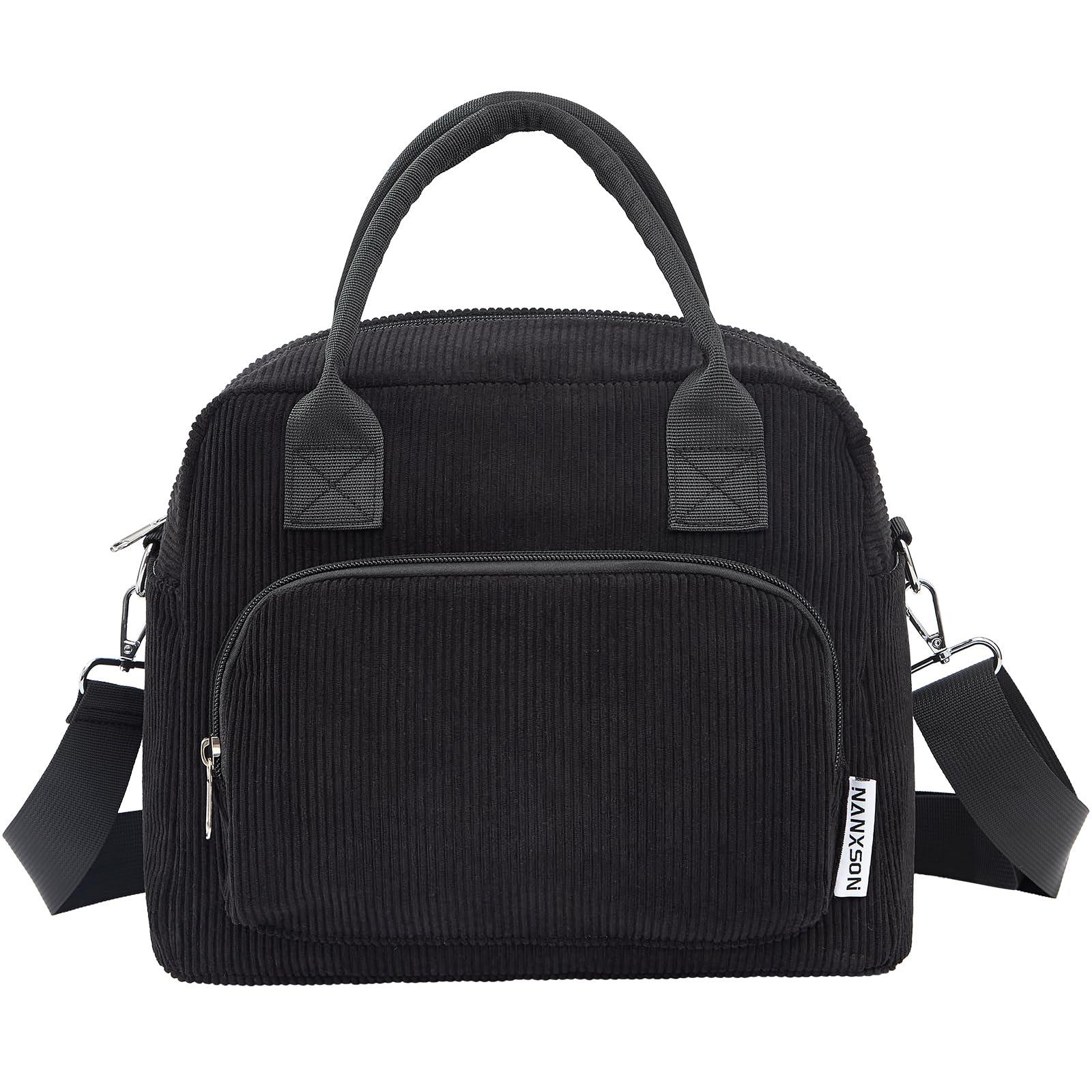 Nanxson Insulated Lunch Bag for Women Men,12L Large Capacity Reusable Lunch Box Cute Corduroy Cooler Tote Bags for Work Picnic or Travel(12L,Black)
