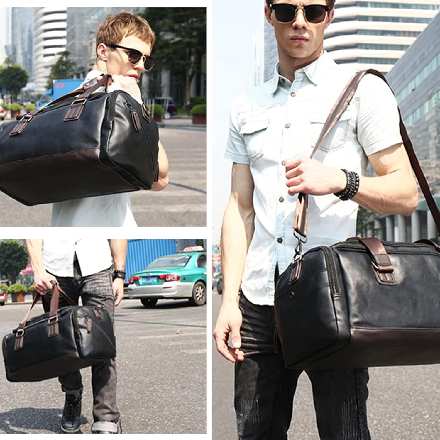 Duffel Bag Sports Gym Bag, Luggage Bag PU Leather Handbag Travel Large Capacity Gym Bag Shoulder Bag