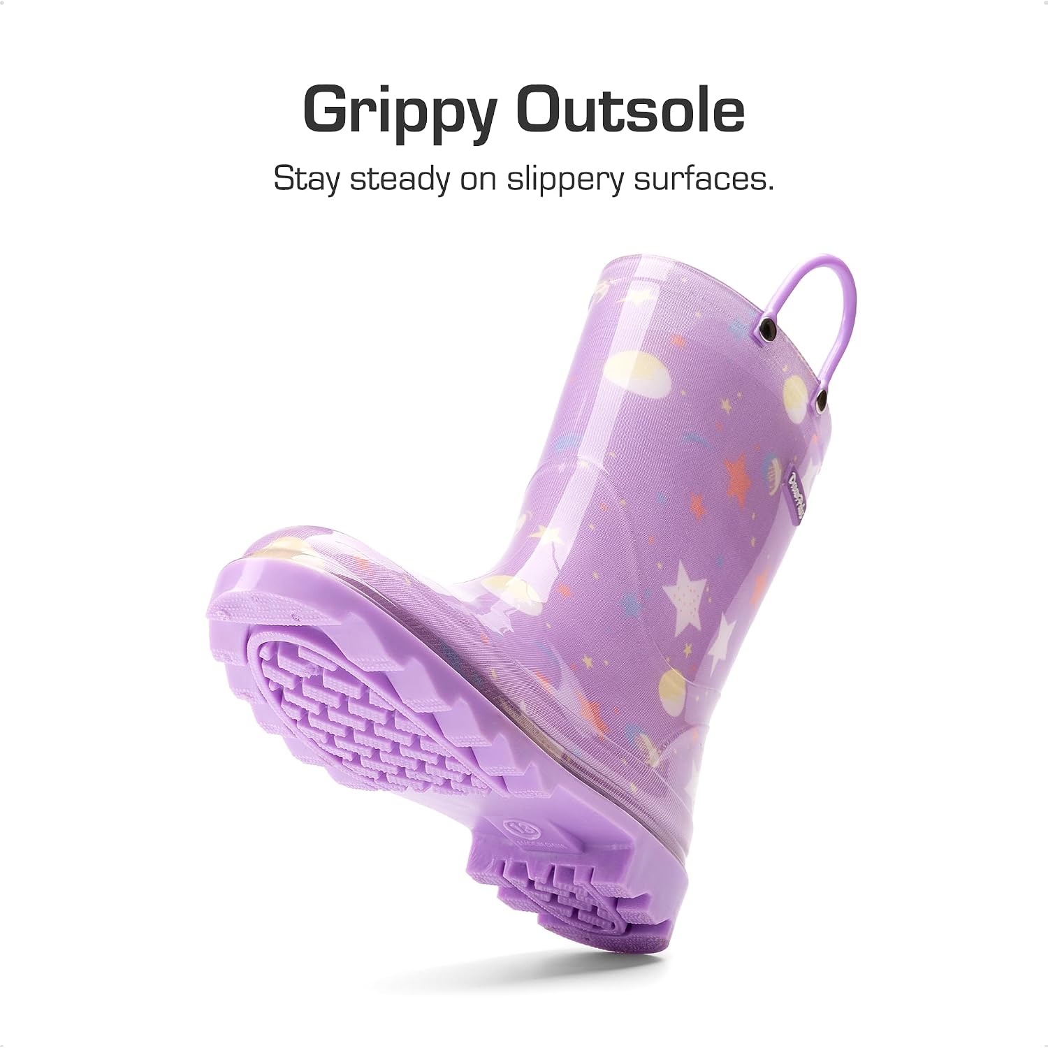 DREAM PAIRS Kids Rain Boots Cute Lightweight Waterproof with Pull-on Handles for Girls & Boys Toddler Outdoor Play