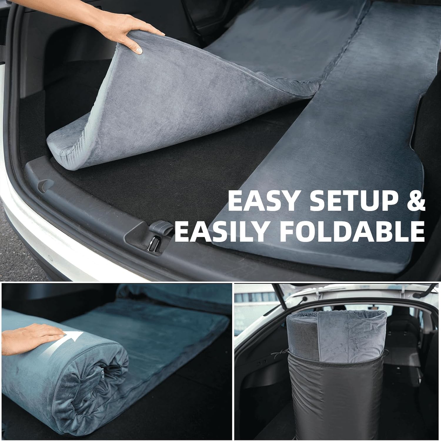 Tesla Model Y Camping Mattress Pad, 3 Inch Memory Foam Sleeping Pad Foldable Mattress for SUV Car Bed Conversion, Portable Foam Pad for Road Trips and Travel