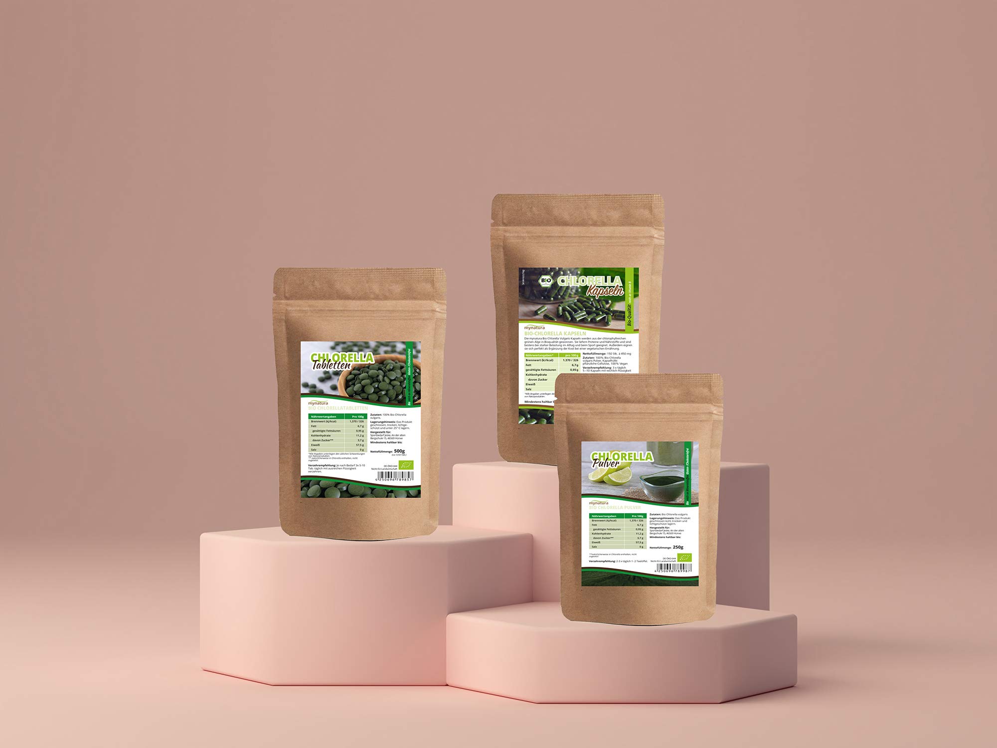 Mynatura Bio Chlorella Tabletten 500g I Algen I Vegan I Rohkostqualität I Mineralien I Eiweiß I Protein Täglicher Verzehr I + 1.250 Tabletten a 400mg (500g)