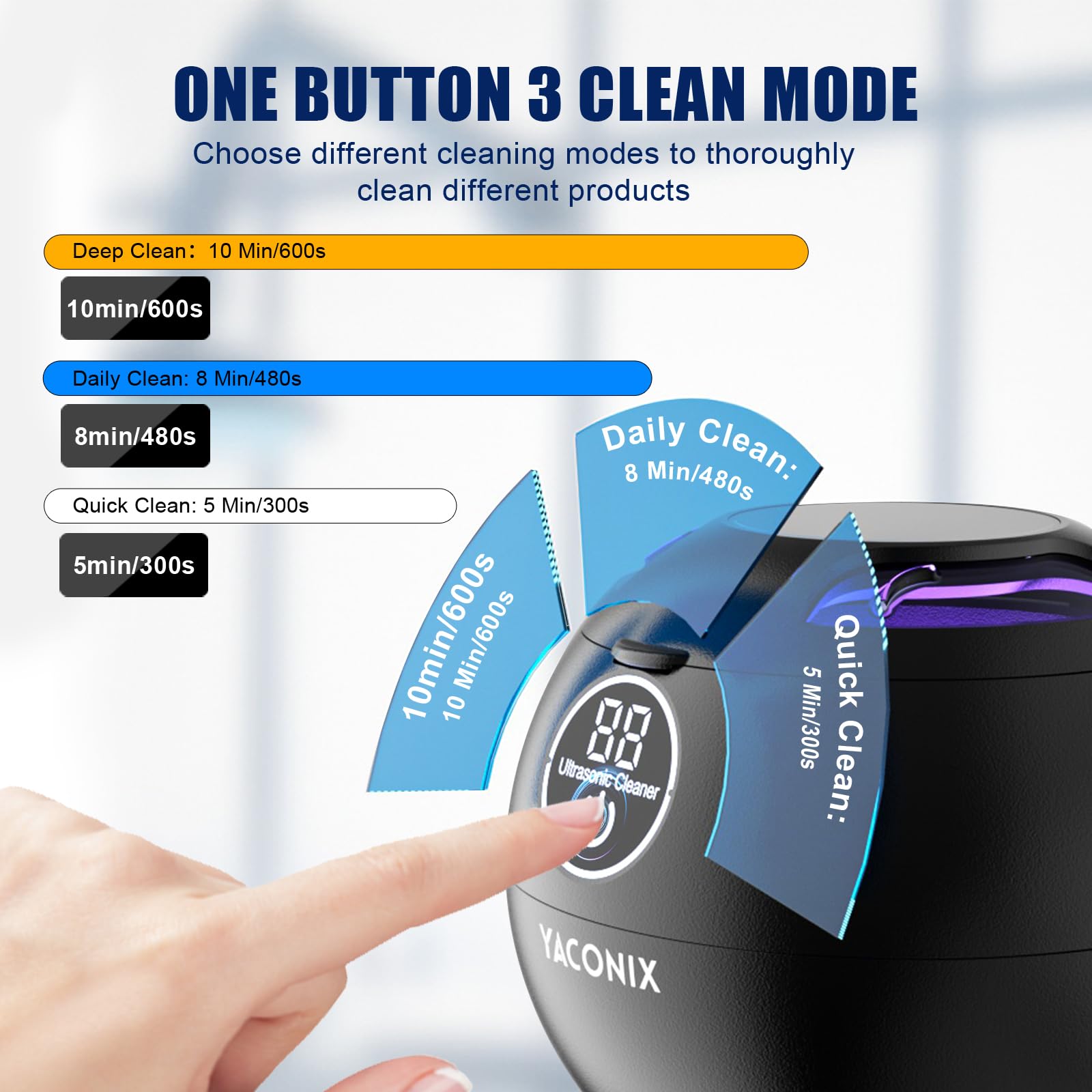 Nettoyeur de retenue dentaire à ultrasons 45 kHz avec 3 modes et minuteur numérique pour le nettoyage des prothèses, garde de nuit, aligneur, appareil dentaire, brosse à dents, bijoux noir