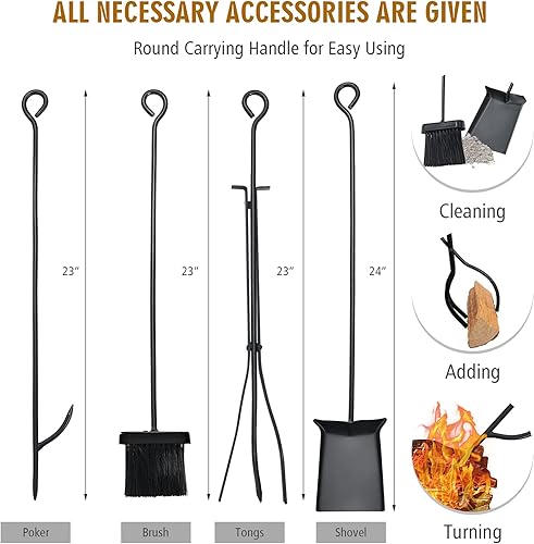Miniatura 8 de Safstar - Estante de leña para exteriores de 36 pulgadas, soporte de troncos de acero resistente con soportes para leña y herramientas de chimenea,